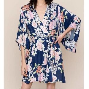 Yumi Kim Floral Wrap Robe - Navy and Pink